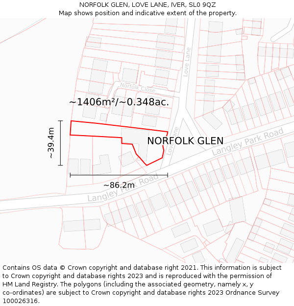 NORFOLK GLEN, LOVE LANE, IVER, SL0 9QZ: Plot and title map