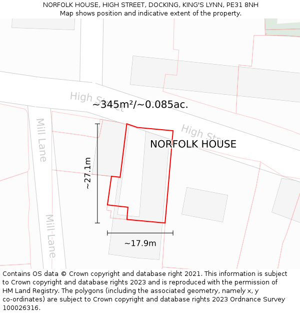 NORFOLK HOUSE, HIGH STREET, DOCKING, KING'S LYNN, PE31 8NH: Plot and title map
