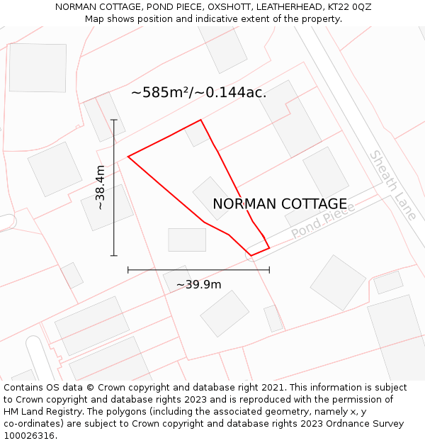 NORMAN COTTAGE, POND PIECE, OXSHOTT, LEATHERHEAD, KT22 0QZ: Plot and title map