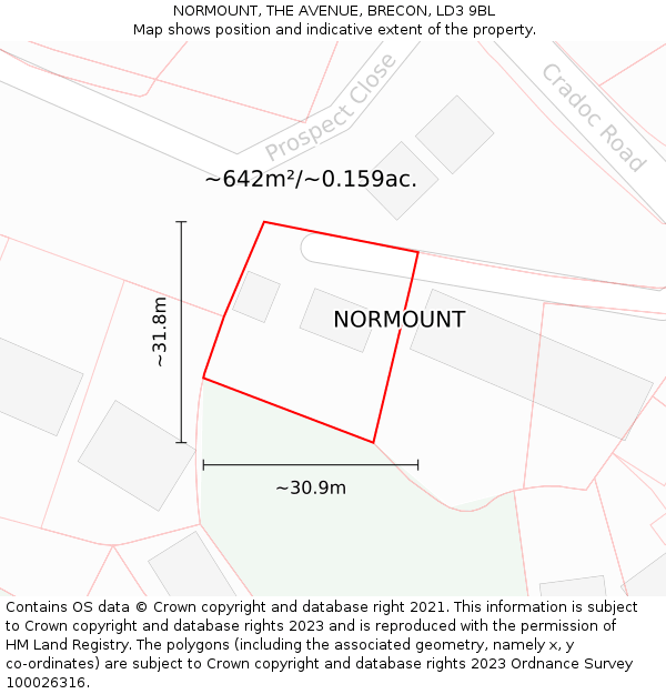 NORMOUNT, THE AVENUE, BRECON, LD3 9BL: Plot and title map