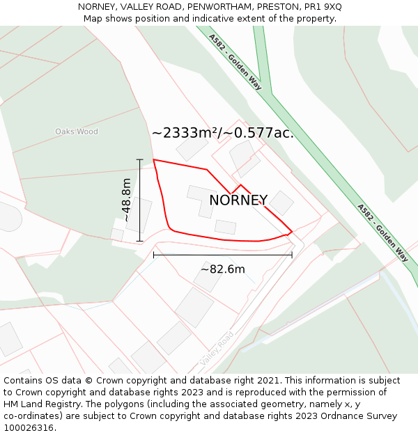NORNEY, VALLEY ROAD, PENWORTHAM, PRESTON, PR1 9XQ: Plot and title map