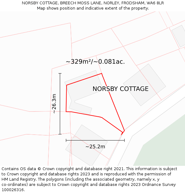 NORSBY COTTAGE, BREECH MOSS LANE, NORLEY, FRODSHAM, WA6 8LR: Plot and title map