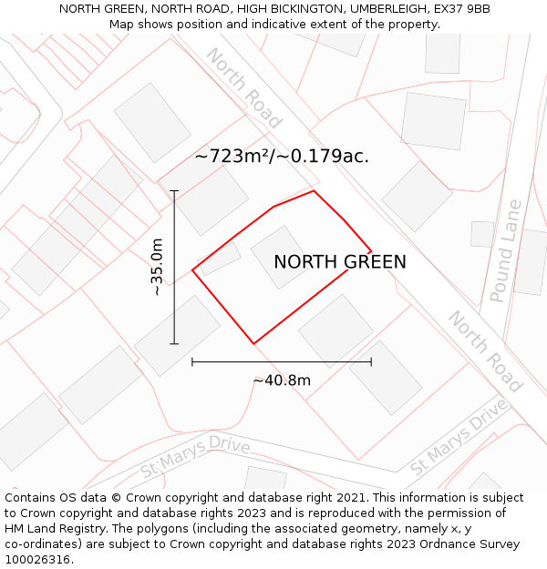 NORTH GREEN, NORTH ROAD, HIGH BICKINGTON, UMBERLEIGH, EX37 9BB: Plot and title map