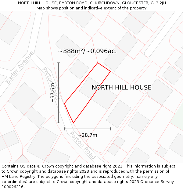 NORTH HILL HOUSE, PARTON ROAD, CHURCHDOWN, GLOUCESTER, GL3 2JH: Plot and title map
