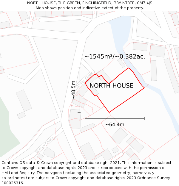NORTH HOUSE, THE GREEN, FINCHINGFIELD, BRAINTREE, CM7 4JS: Plot and title map