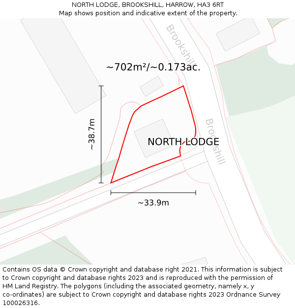 NORTH LODGE, BROOKSHILL, HARROW, HA3 6RT: Plot and title map