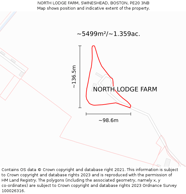 NORTH LODGE FARM, SWINESHEAD, BOSTON, PE20 3NB: Plot and title map