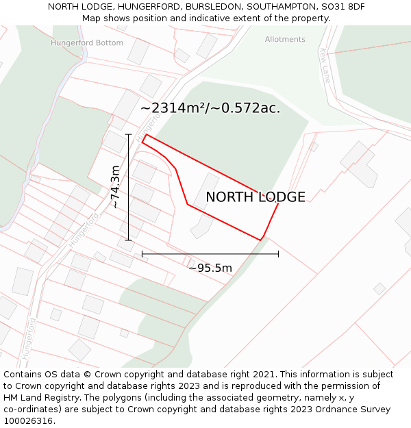 NORTH LODGE, HUNGERFORD, BURSLEDON, SOUTHAMPTON, SO31 8DF: Plot and title map