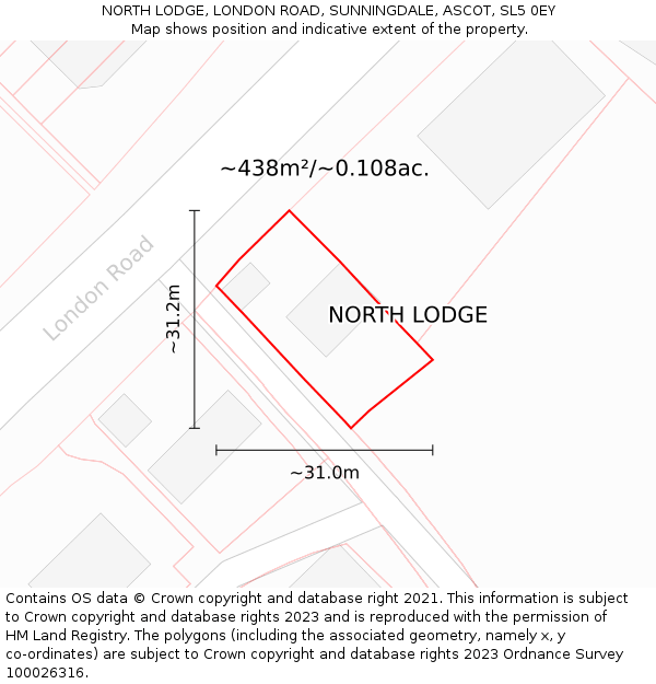 NORTH LODGE, LONDON ROAD, SUNNINGDALE, ASCOT, SL5 0EY: Plot and title map
