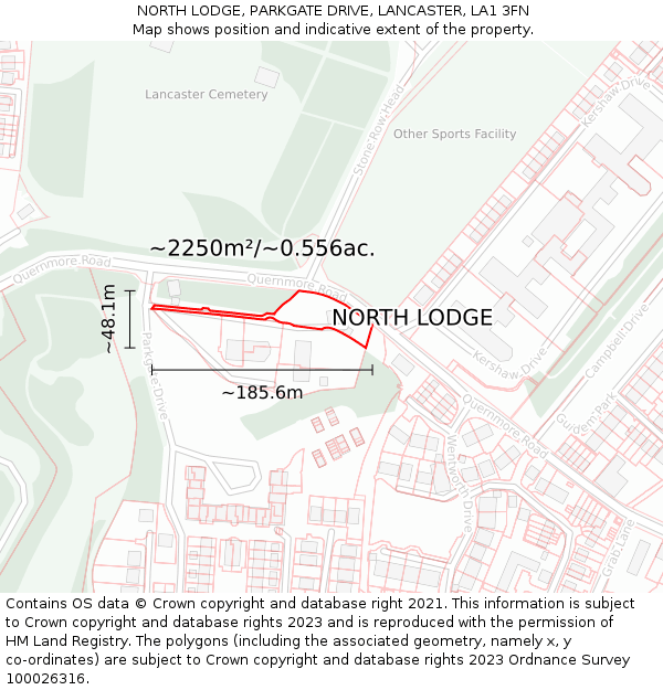 NORTH LODGE, PARKGATE DRIVE, LANCASTER, LA1 3FN: Plot and title map