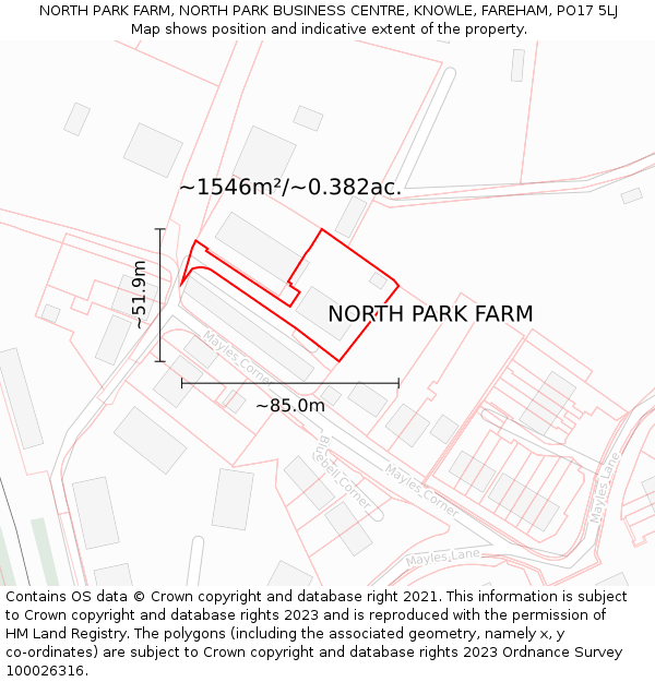 NORTH PARK FARM, NORTH PARK BUSINESS CENTRE, KNOWLE, FAREHAM, PO17 5LJ: Plot and title map