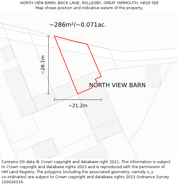 NORTH VIEW BARN, BACK LANE, ROLLESBY, GREAT YARMOUTH, NR29 5EE: Plot and title map