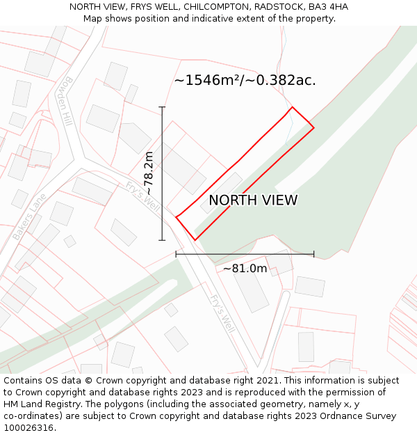 NORTH VIEW, FRYS WELL, CHILCOMPTON, RADSTOCK, BA3 4HA: Plot and title map