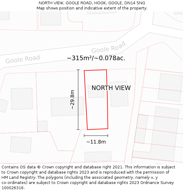 NORTH VIEW, GOOLE ROAD, HOOK, GOOLE, DN14 5NG: Plot and title map