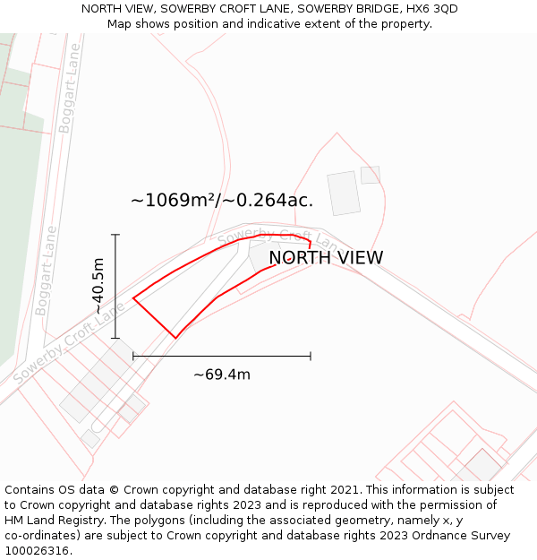 NORTH VIEW, SOWERBY CROFT LANE, SOWERBY BRIDGE, HX6 3QD: Plot and title map