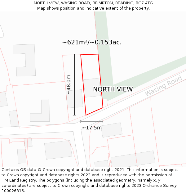 NORTH VIEW, WASING ROAD, BRIMPTON, READING, RG7 4TG: Plot and title map