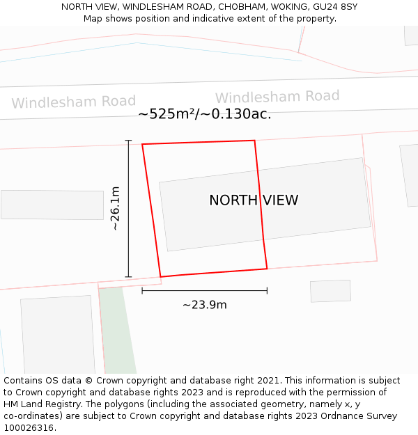 NORTH VIEW, WINDLESHAM ROAD, CHOBHAM, WOKING, GU24 8SY: Plot and title map