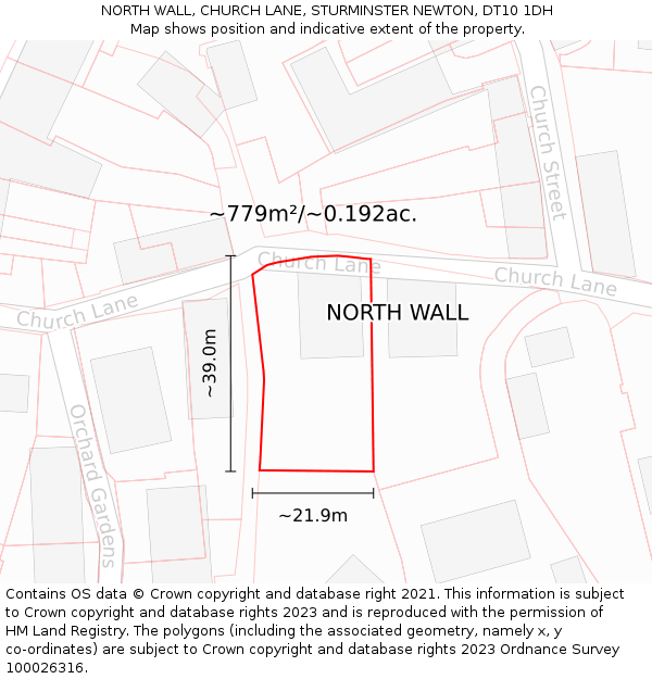 NORTH WALL, CHURCH LANE, STURMINSTER NEWTON, DT10 1DH: Plot and title map