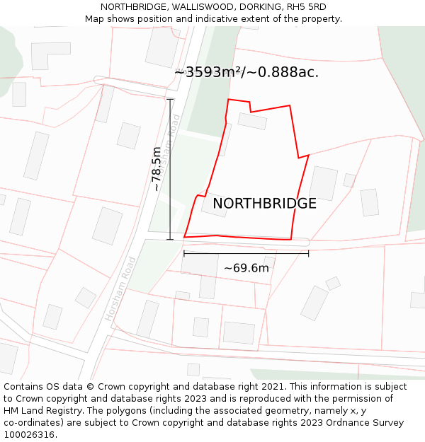 NORTHBRIDGE, WALLISWOOD, DORKING, RH5 5RD: Plot and title map