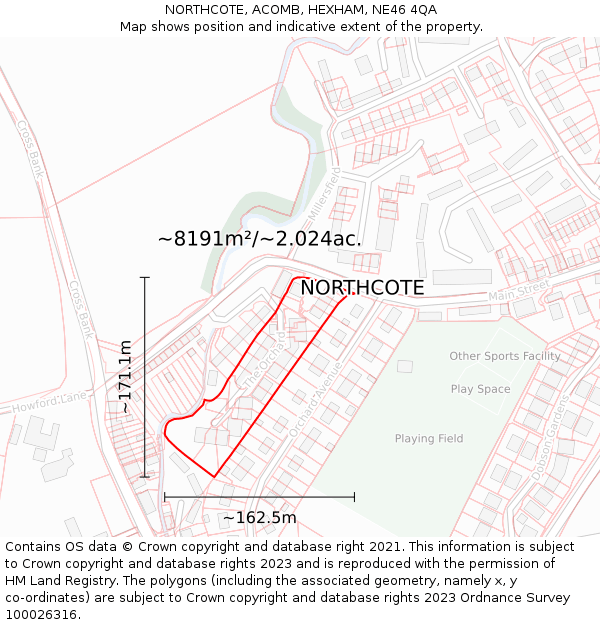 NORTHCOTE, ACOMB, HEXHAM, NE46 4QA: Plot and title map