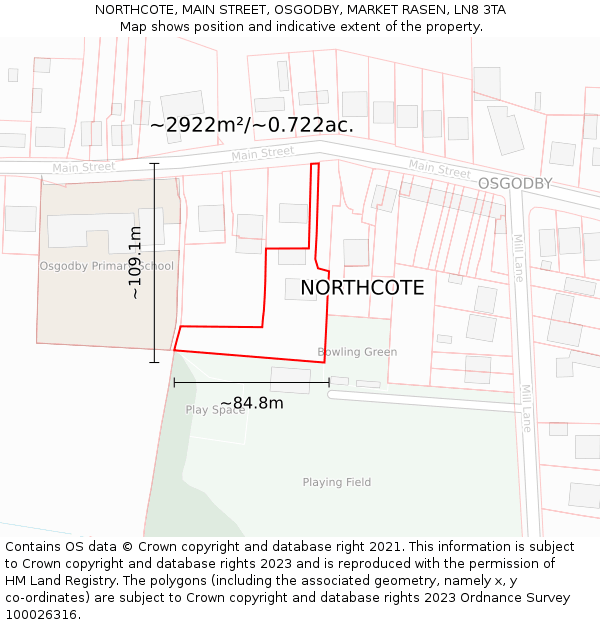 NORTHCOTE, MAIN STREET, OSGODBY, MARKET RASEN, LN8 3TA: Plot and title map