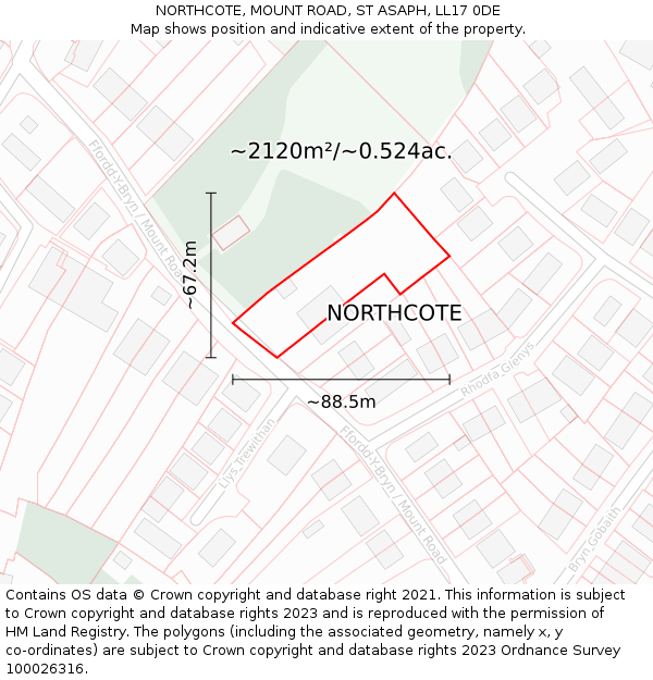 NORTHCOTE, MOUNT ROAD, ST ASAPH, LL17 0DE: Plot and title map