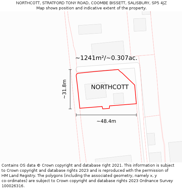 NORTHCOTT, STRATFORD TONY ROAD, COOMBE BISSETT, SALISBURY, SP5 4JZ: Plot and title map