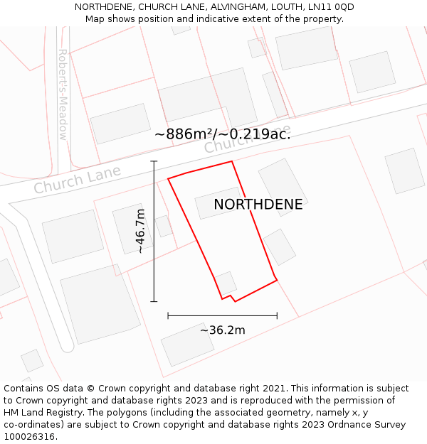 NORTHDENE, CHURCH LANE, ALVINGHAM, LOUTH, LN11 0QD: Plot and title map