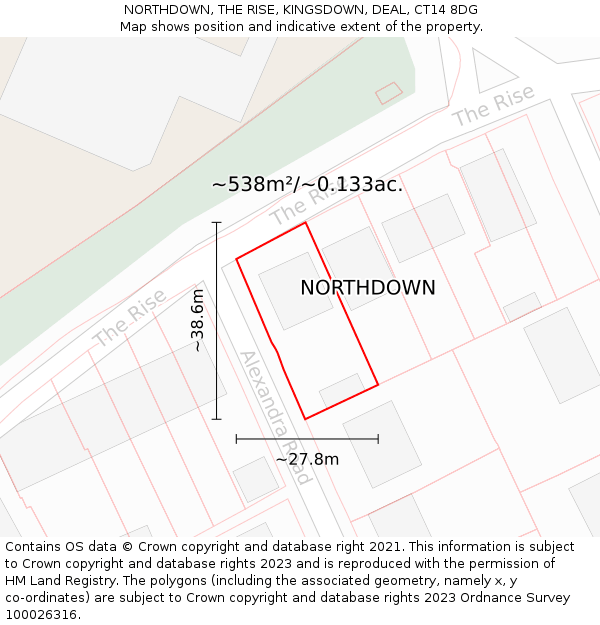 NORTHDOWN, THE RISE, KINGSDOWN, DEAL, CT14 8DG: Plot and title map
