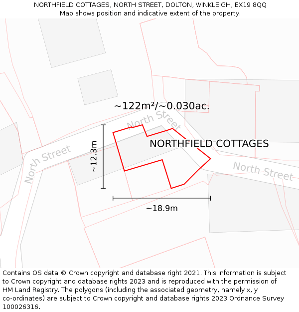 NORTHFIELD COTTAGES, NORTH STREET, DOLTON, WINKLEIGH, EX19 8QQ: Plot and title map