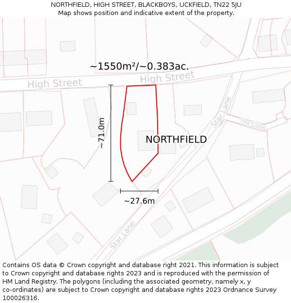 NORTHFIELD, HIGH STREET, BLACKBOYS, UCKFIELD, TN22 5JU: Plot and title map