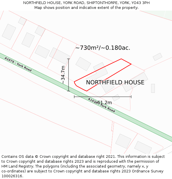NORTHFIELD HOUSE, YORK ROAD, SHIPTONTHORPE, YORK, YO43 3PH: Plot and title map