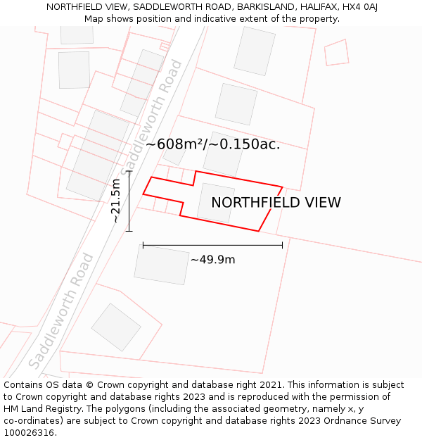 NORTHFIELD VIEW, SADDLEWORTH ROAD, BARKISLAND, HALIFAX, HX4 0AJ: Plot and title map