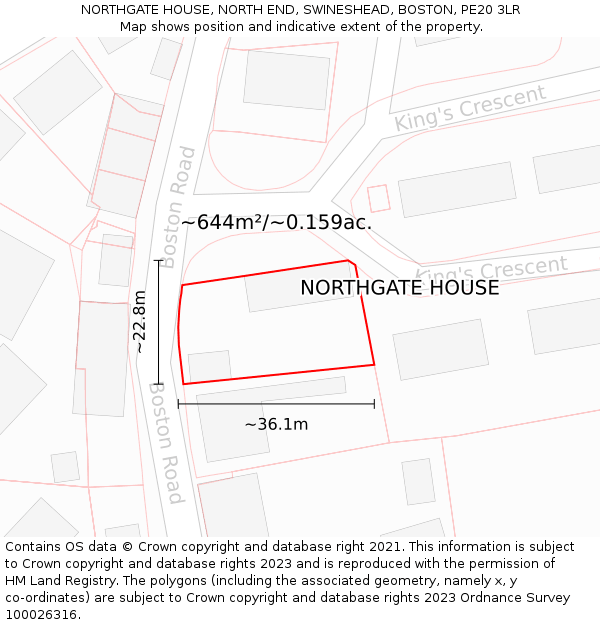 NORTHGATE HOUSE, NORTH END, SWINESHEAD, BOSTON, PE20 3LR: Plot and title map
