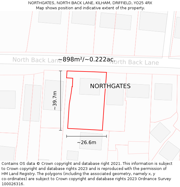 NORTHGATES, NORTH BACK LANE, KILHAM, DRIFFIELD, YO25 4RX: Plot and title map