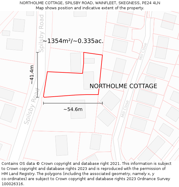 NORTHOLME COTTAGE, SPILSBY ROAD, WAINFLEET, SKEGNESS, PE24 4LN: Plot and title map