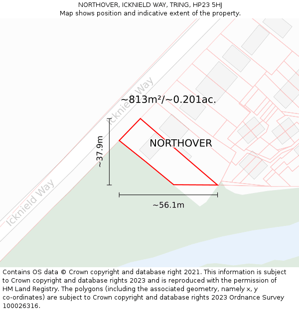 NORTHOVER, ICKNIELD WAY, TRING, HP23 5HJ: Plot and title map