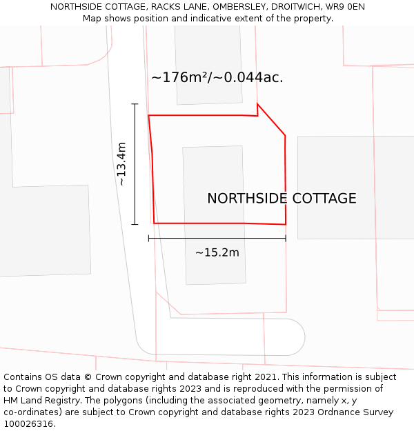 NORTHSIDE COTTAGE, RACKS LANE, OMBERSLEY, DROITWICH, WR9 0EN: Plot and title map