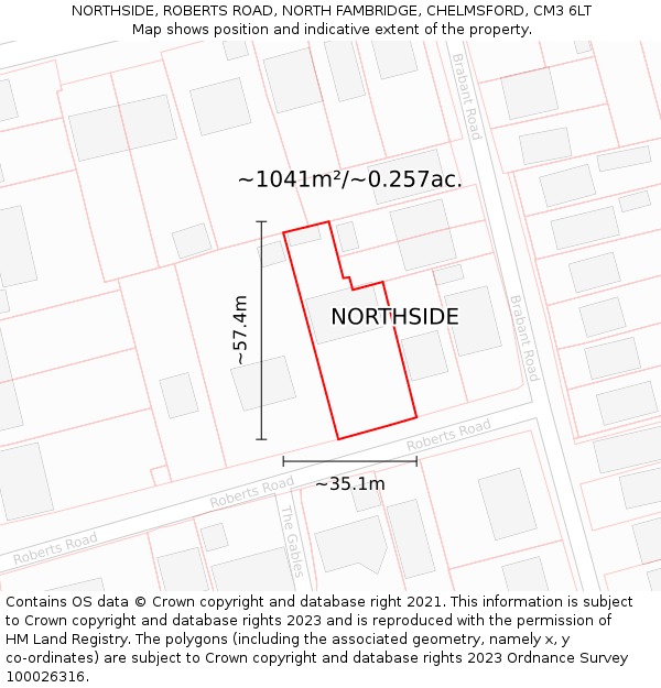 NORTHSIDE, ROBERTS ROAD, NORTH FAMBRIDGE, CHELMSFORD, CM3 6LT: Plot and title map
