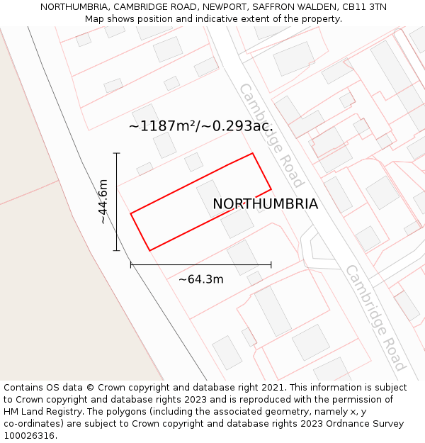 NORTHUMBRIA, CAMBRIDGE ROAD, NEWPORT, SAFFRON WALDEN, CB11 3TN: Plot and title map
