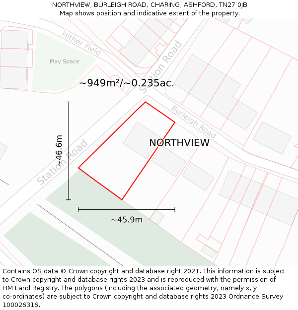 NORTHVIEW, BURLEIGH ROAD, CHARING, ASHFORD, TN27 0JB: Plot and title map