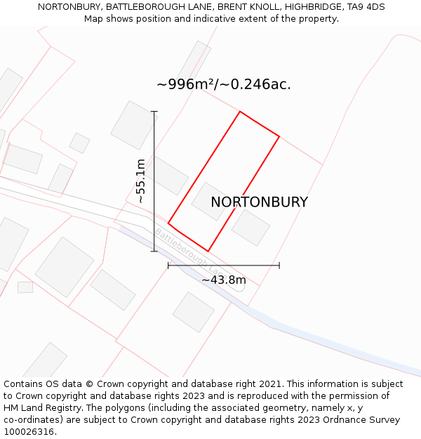 NORTONBURY, BATTLEBOROUGH LANE, BRENT KNOLL, HIGHBRIDGE, TA9 4DS: Plot and title map