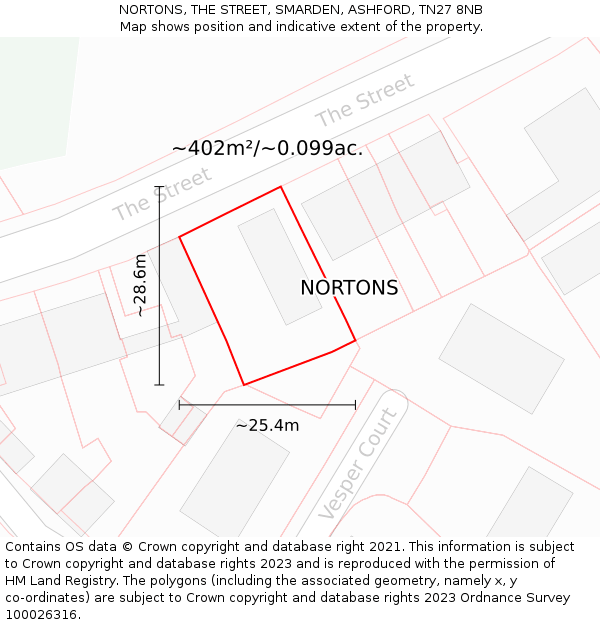 NORTONS, THE STREET, SMARDEN, ASHFORD, TN27 8NB: Plot and title map