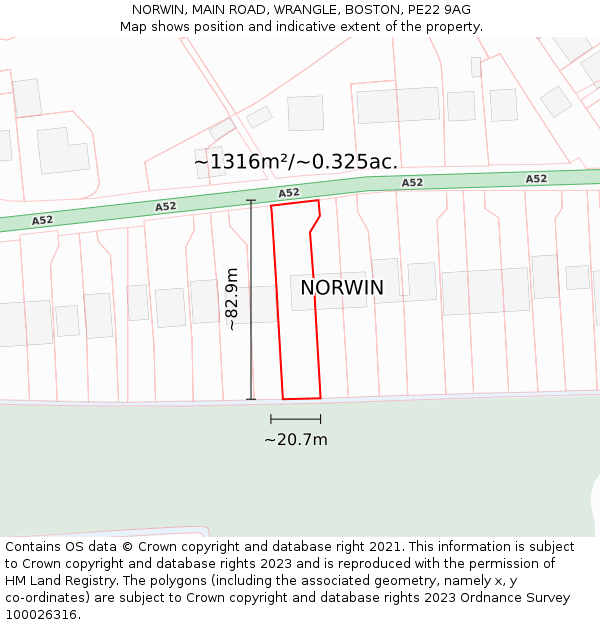 NORWIN, MAIN ROAD, WRANGLE, BOSTON, PE22 9AG: Plot and title map