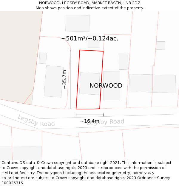 NORWOOD, LEGSBY ROAD, MARKET RASEN, LN8 3DZ: Plot and title map