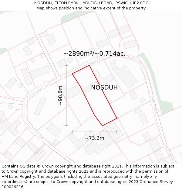 NOSDUH, ELTON PARK HADLEIGH ROAD, IPSWICH, IP2 0DG: Plot and title map