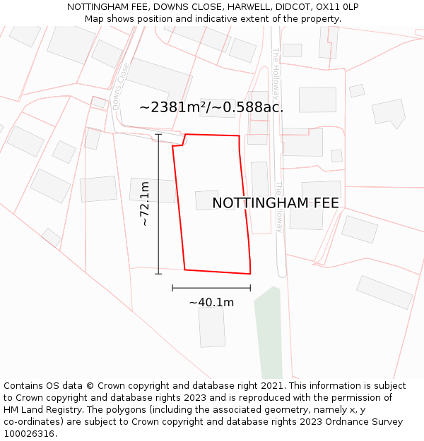 NOTTINGHAM FEE, DOWNS CLOSE, HARWELL, DIDCOT, OX11 0LP: Plot and title map