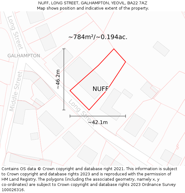NUFF, LONG STREET, GALHAMPTON, YEOVIL, BA22 7AZ: Plot and title map
