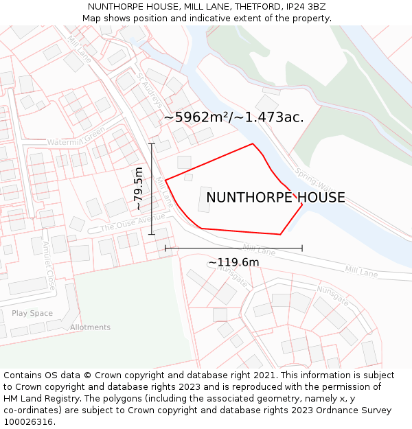 NUNTHORPE HOUSE, MILL LANE, THETFORD, IP24 3BZ: Plot and title map