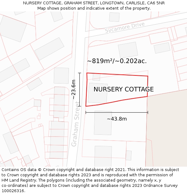 NURSERY COTTAGE, GRAHAM STREET, LONGTOWN, CARLISLE, CA6 5NR: Plot and title map